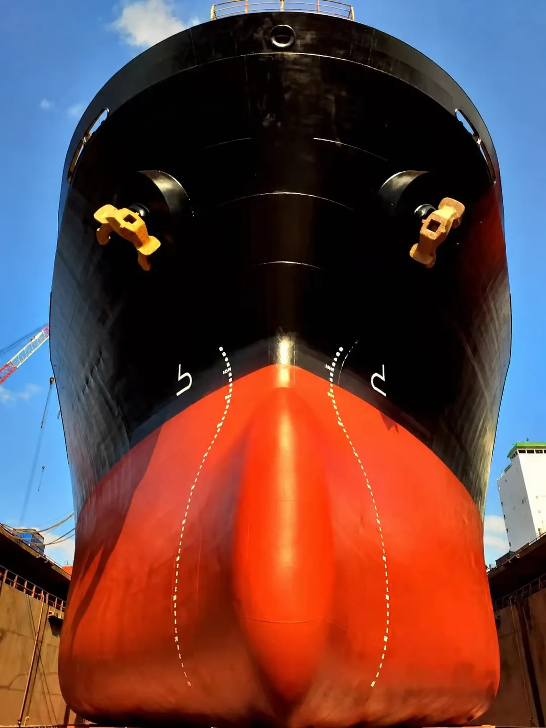 Bow and hull inspection in dry dock