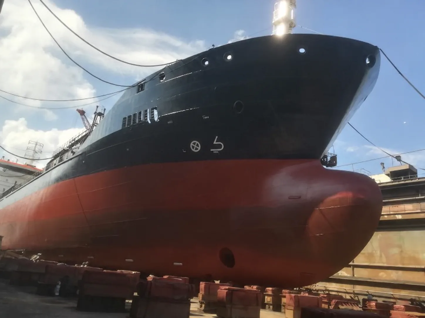 Hull condition check at the bow