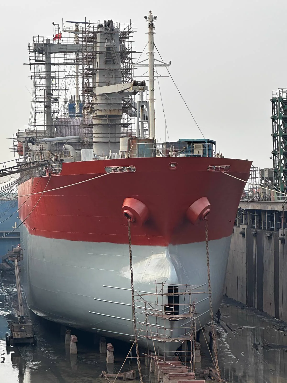 Bulk carrier bow work inside a dry dock