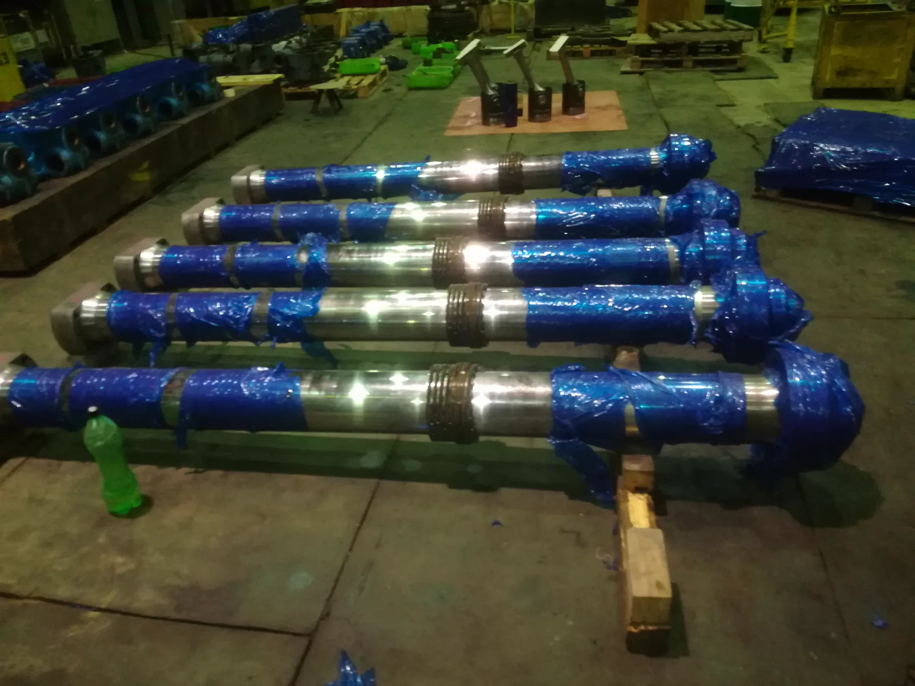 Shaft components arranged for workshop inspection